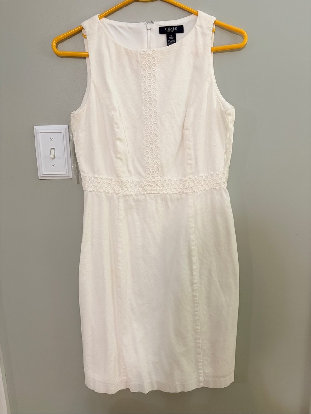 Chaps White Eyelet-Trim Sleeveless above knee Dress
